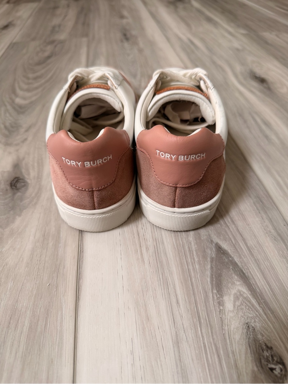 Tory Burch Leather Sneakers White Pink Suede Size 9 - Picture 6 of 12